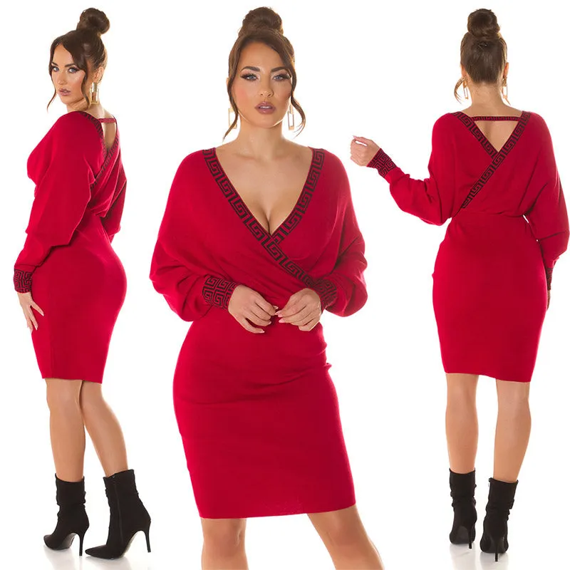 Abito in maglia rosso con schiena scoperta 0000PU3612
