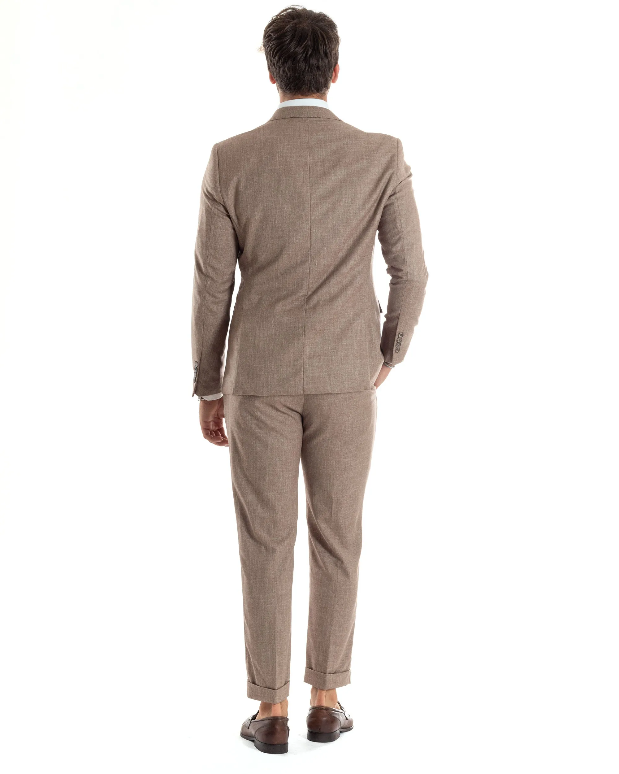 Abito Uomo Completo Sartoriale Monopetto Giacca Pantaloni Casual Elegante Tinta Unita Melangiato Beige GIOSAL-AE1072A