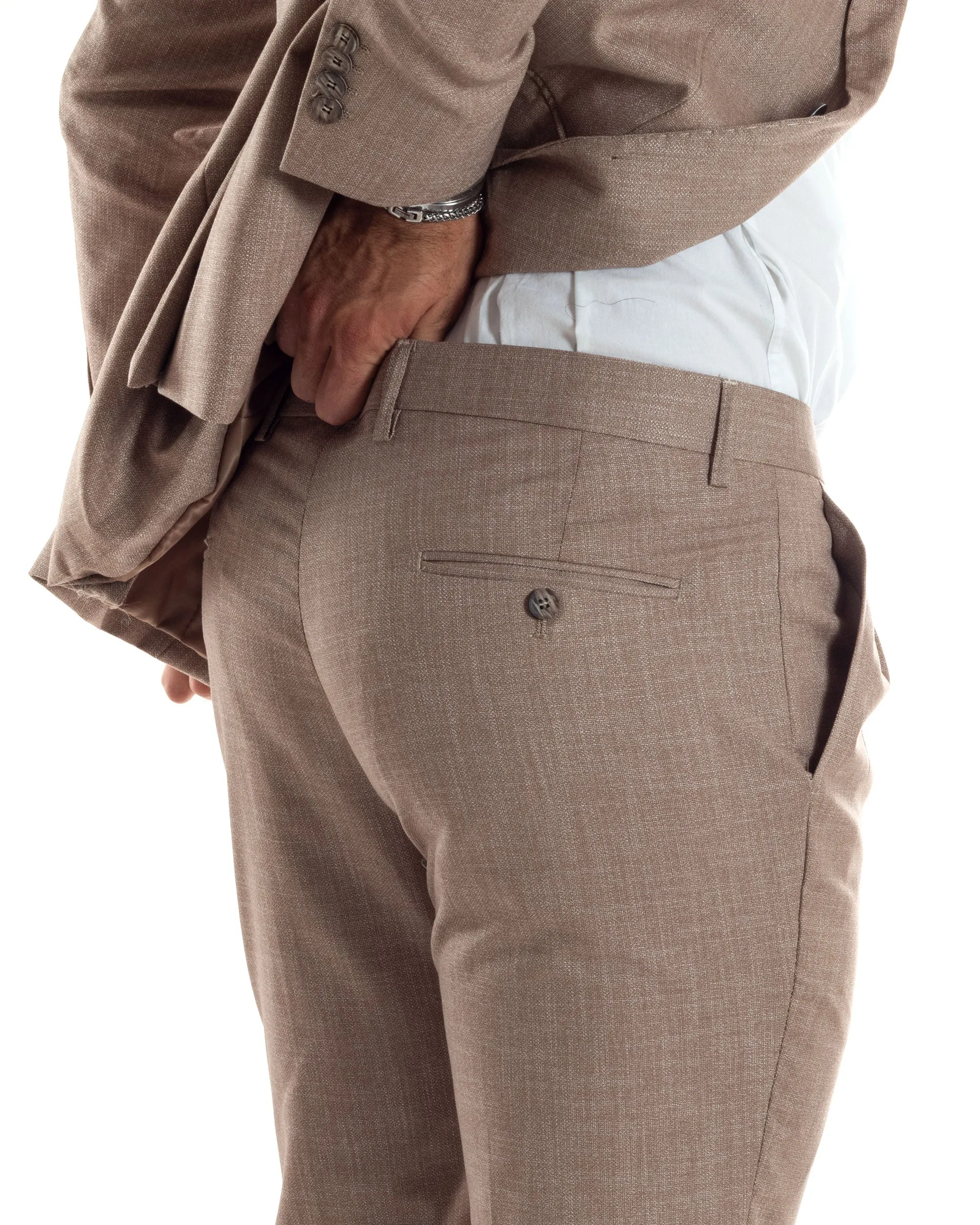 Abito Uomo Completo Sartoriale Monopetto Giacca Pantaloni Casual Elegante Tinta Unita Melangiato Beige GIOSAL-AE1072A