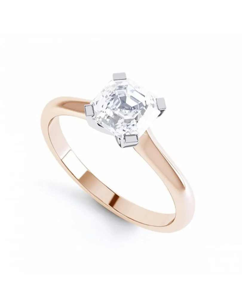 Anello Oro Rosa Diamante Asscher 1 carato