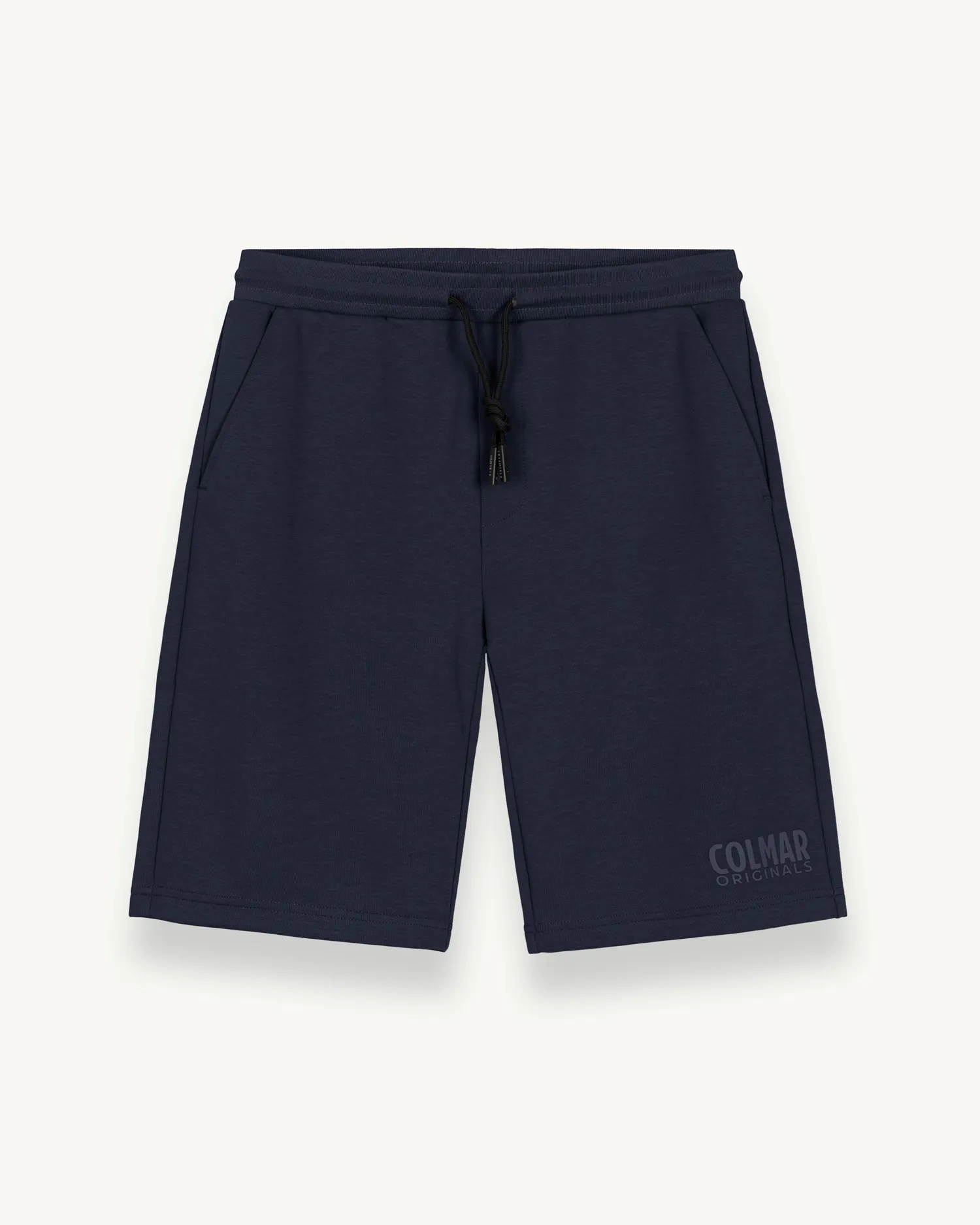 Bermuda blu in interlock di cotone con logo stampato in tono