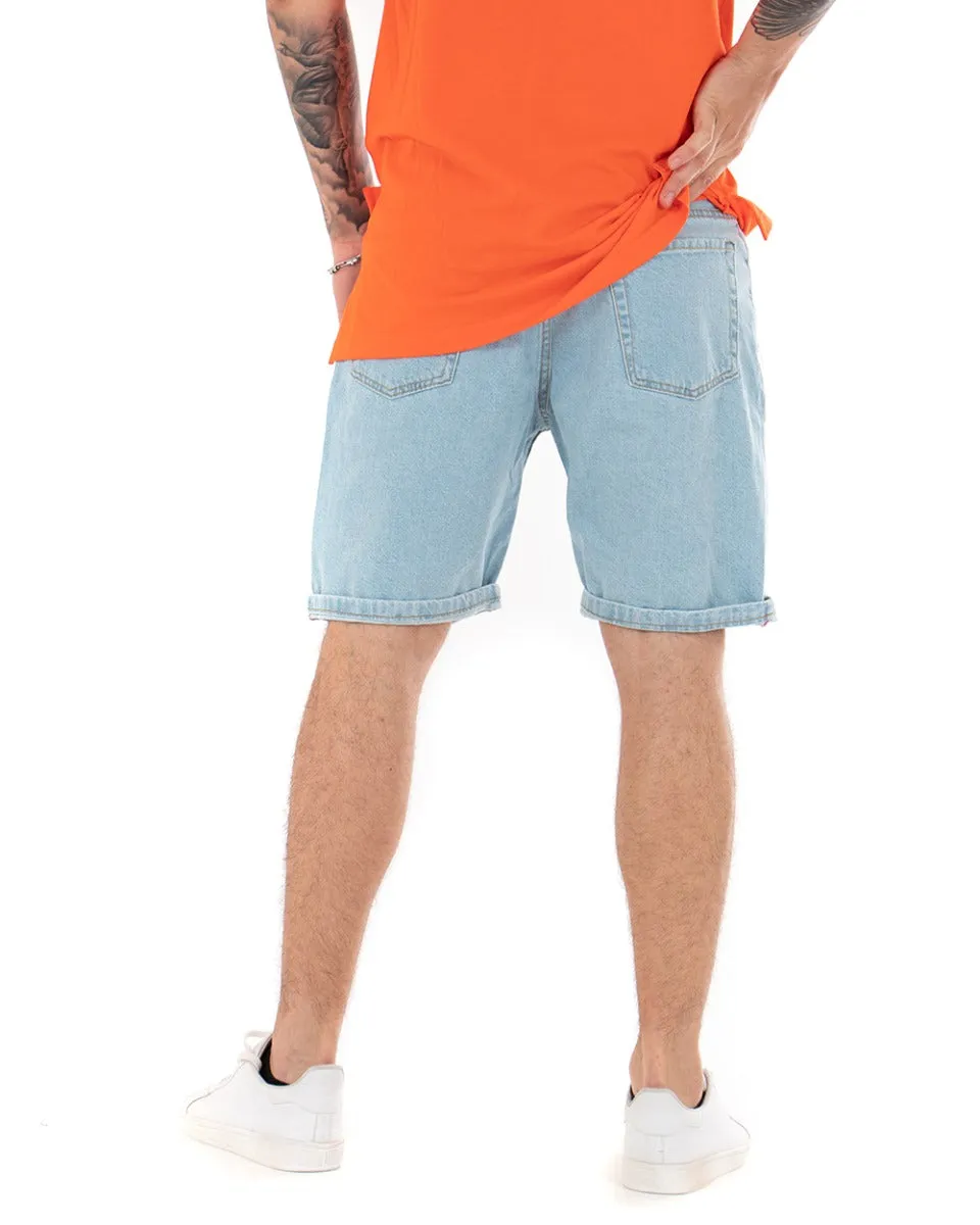 Bermuda Pantaloncino Uomo Jeans Smile Stampa Denim Chiaro GIOSAL-PC1843A