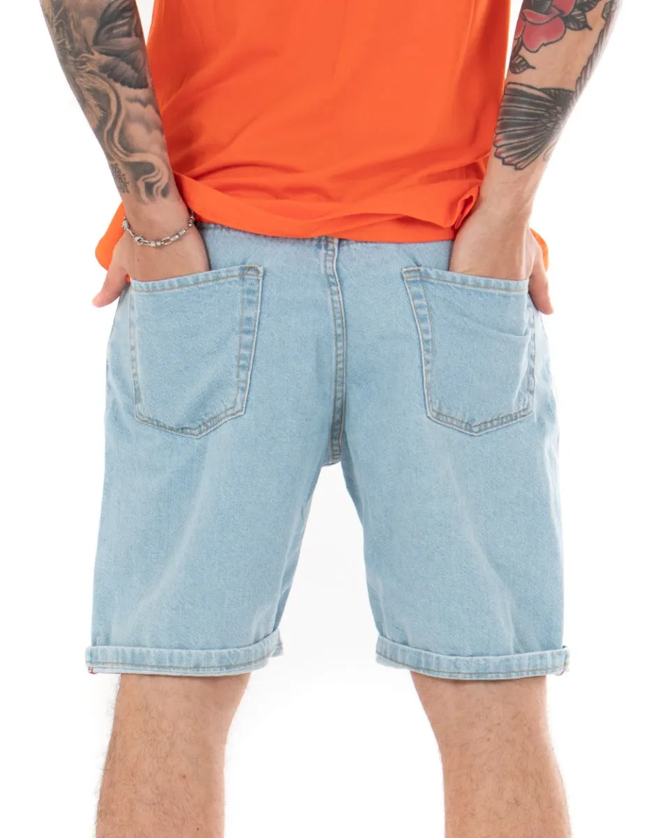 Bermuda Pantaloncino Uomo Jeans Smile Stampa Denim Chiaro GIOSAL-PC1843A