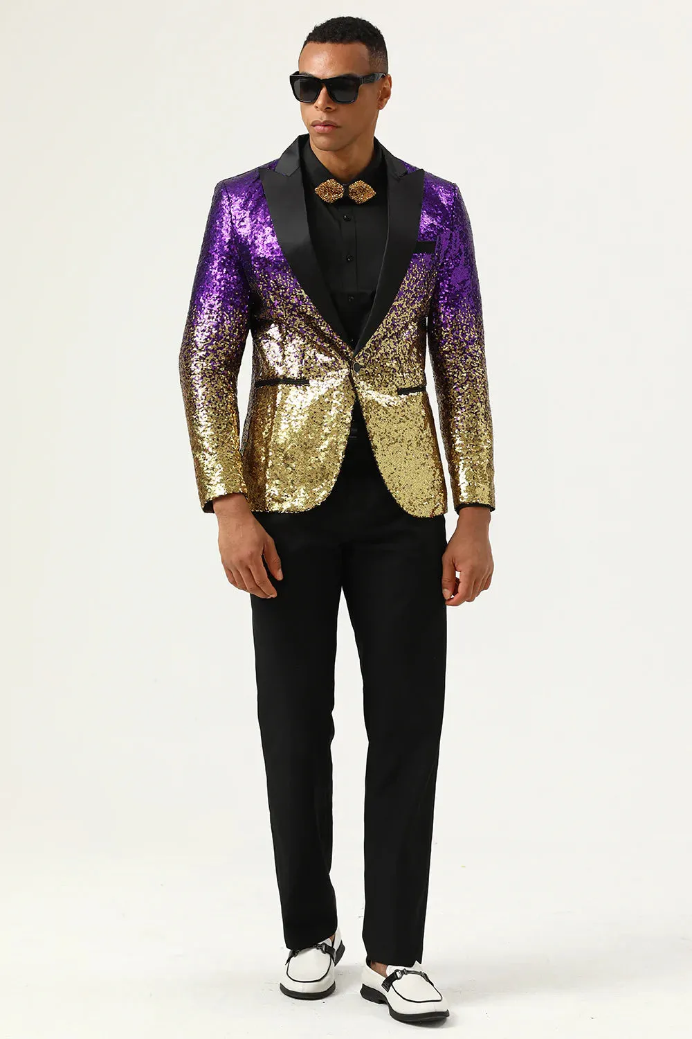 Blazer Prom uomo Sparkly Purple and Golden Sequins