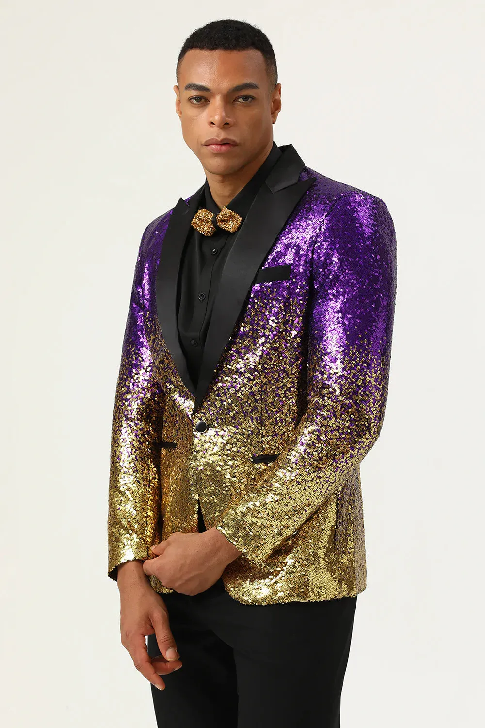 Blazer Prom uomo Sparkly Purple and Golden Sequins