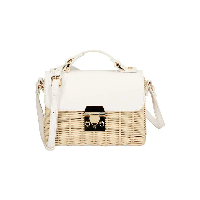 Borsa a tracolla bianca in rafia