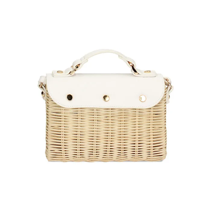 Borsa a tracolla bianca in rafia