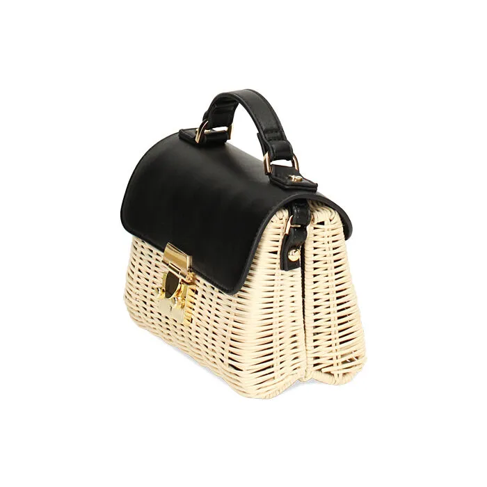 Borsa a tracolla nera in rafia