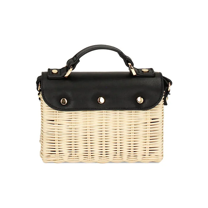 Borsa a tracolla nera in rafia