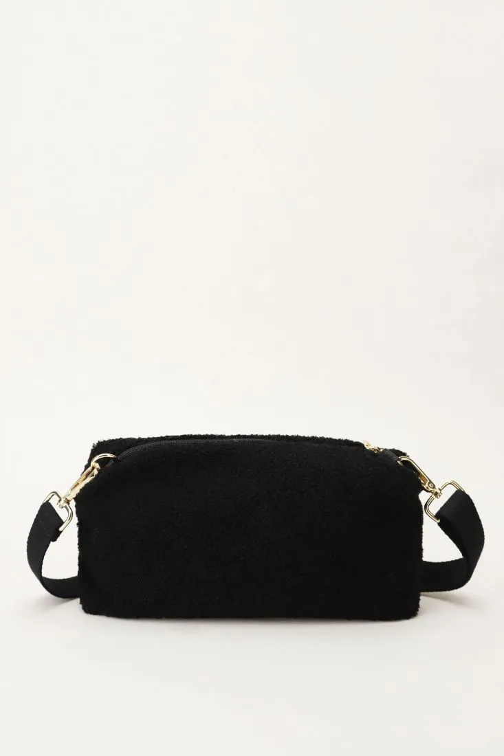 Borsa monocolour effetto pelliccia con tracolla