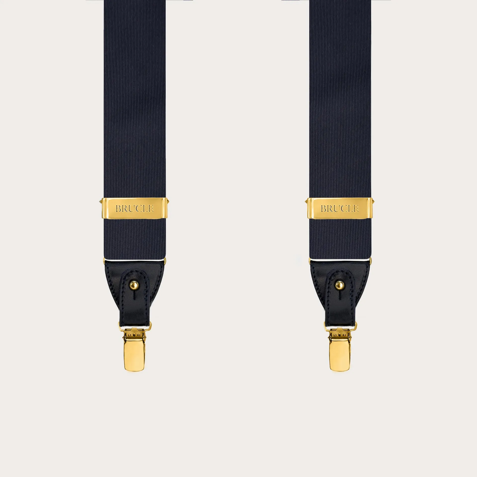 Bretelle uomo blu navy in seta con clip oro