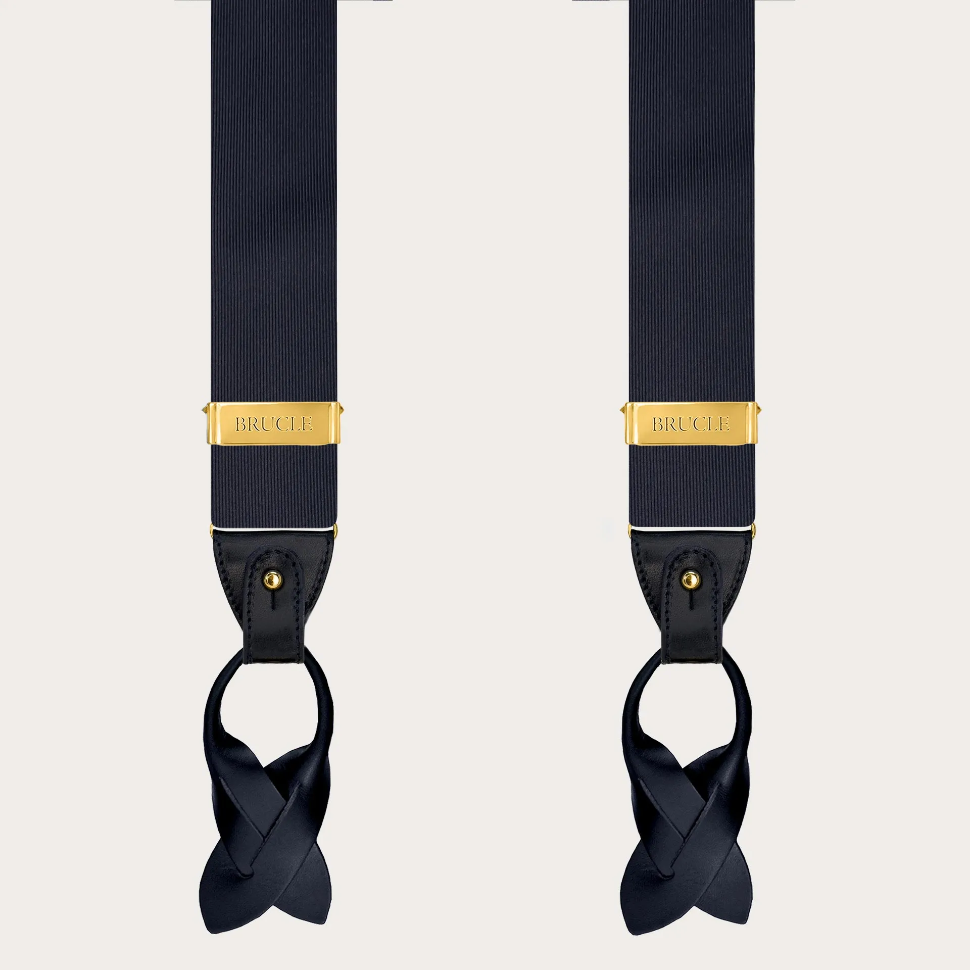 Bretelle uomo blu navy in seta con clip oro