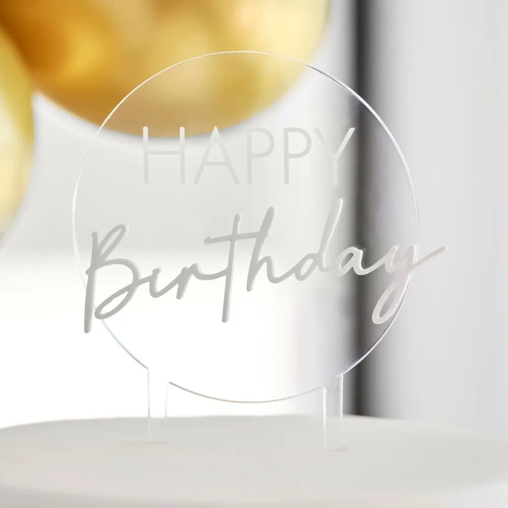 Cake topper bianco trasparente di buon compleanno