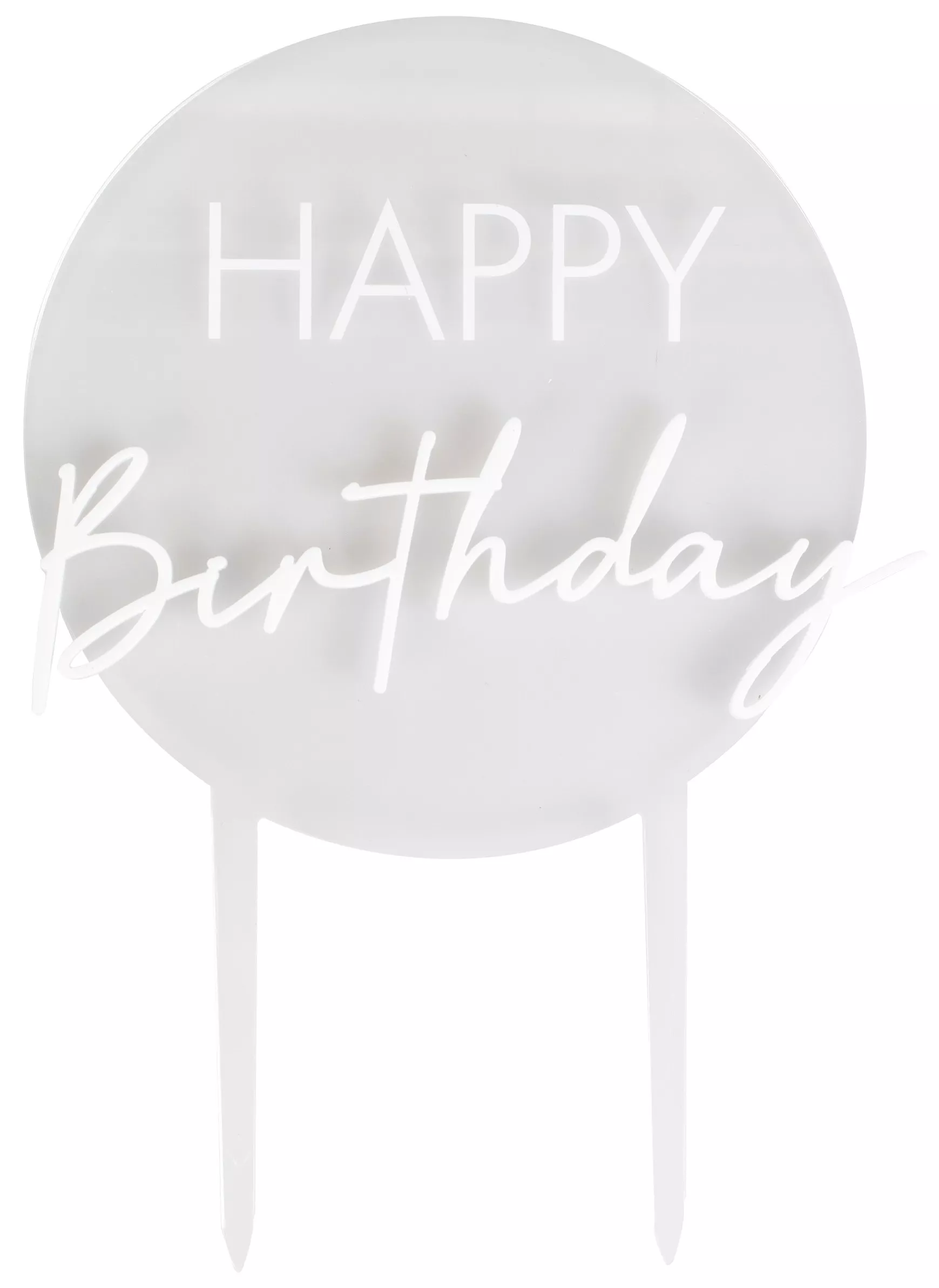Cake topper bianco trasparente di buon compleanno