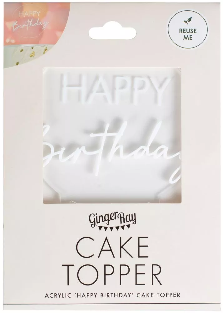 Cake topper bianco trasparente di buon compleanno