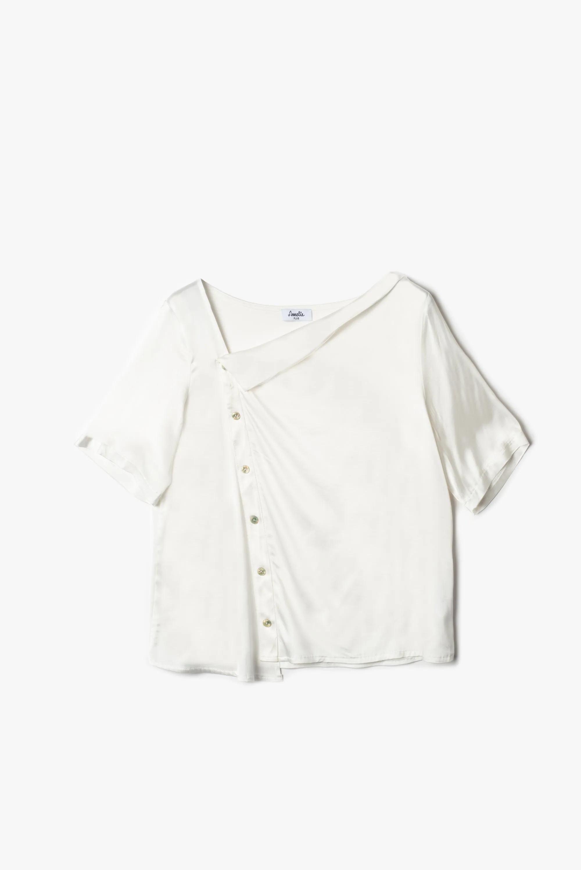 Camicia in bimateriale: fronte in raso stretch, retro in jersey di viscosa