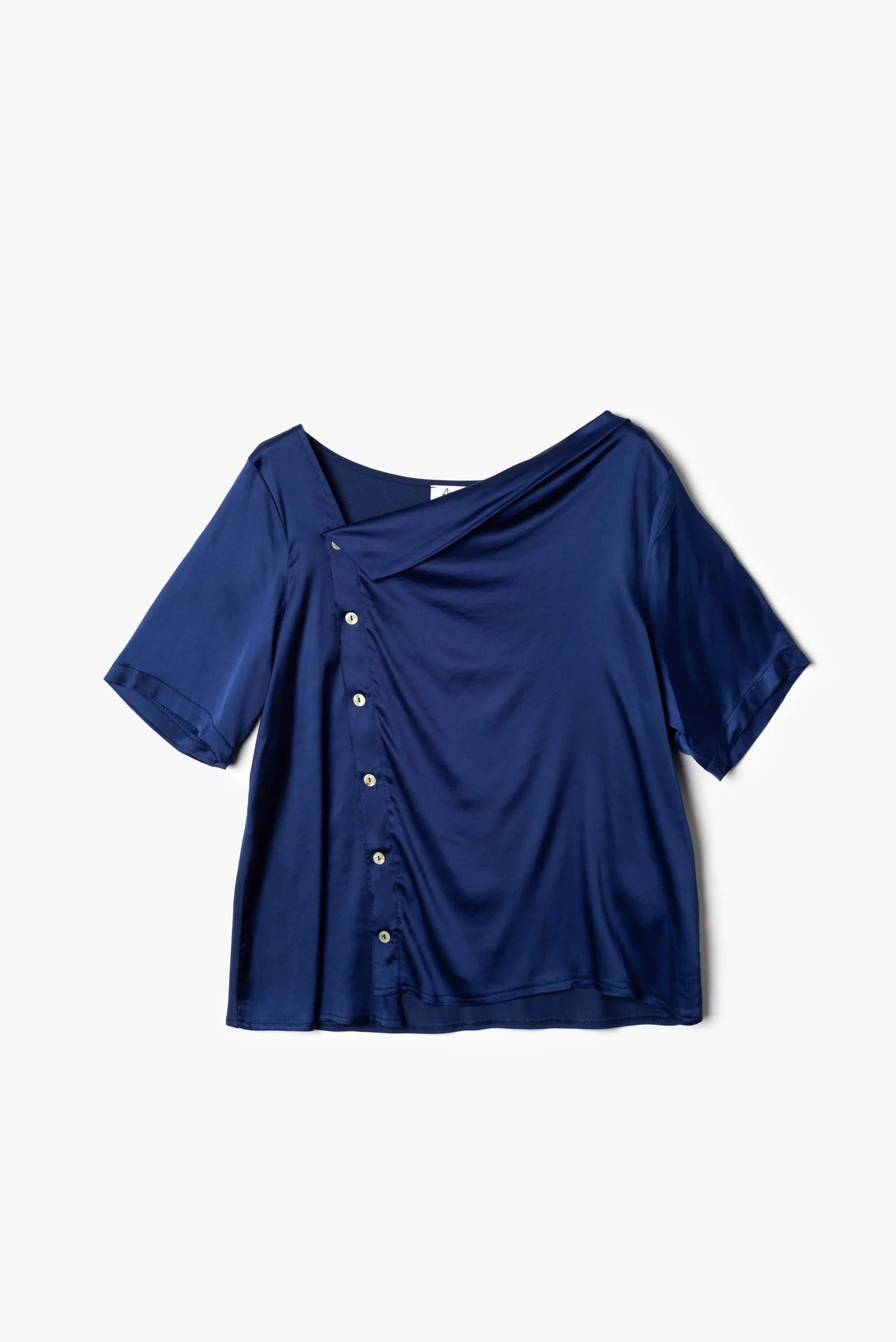 Camicia in bimateriale: fronte in raso stretch, retro in jersey di viscosa