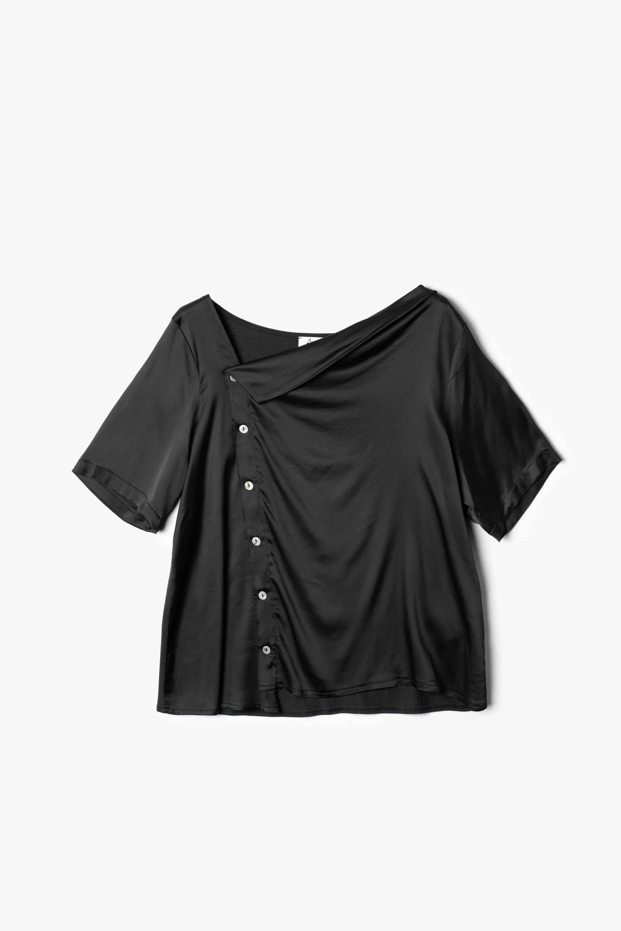 Camicia in bimateriale: fronte in raso stretch, retro in jersey di viscosa