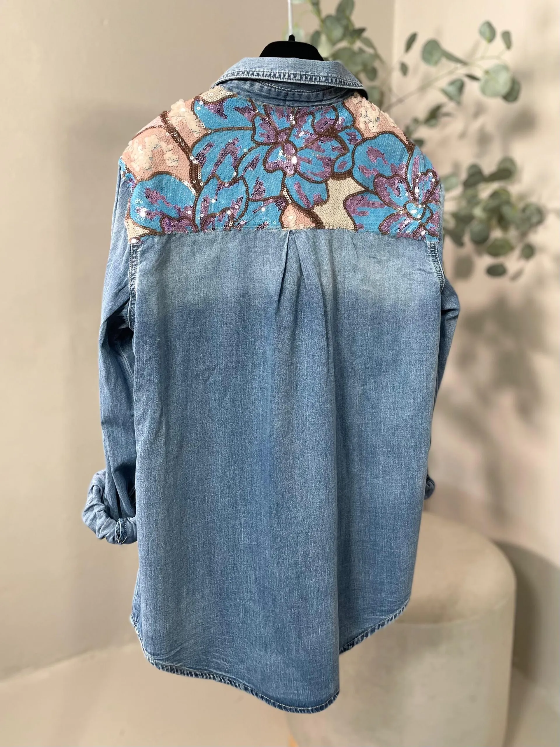 Camicia Jeans Paillettes Azzurra