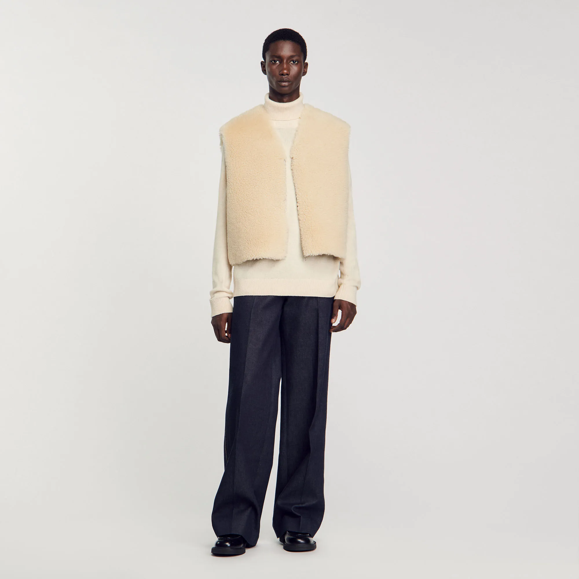 Cardigan smanicato montone scamosciato