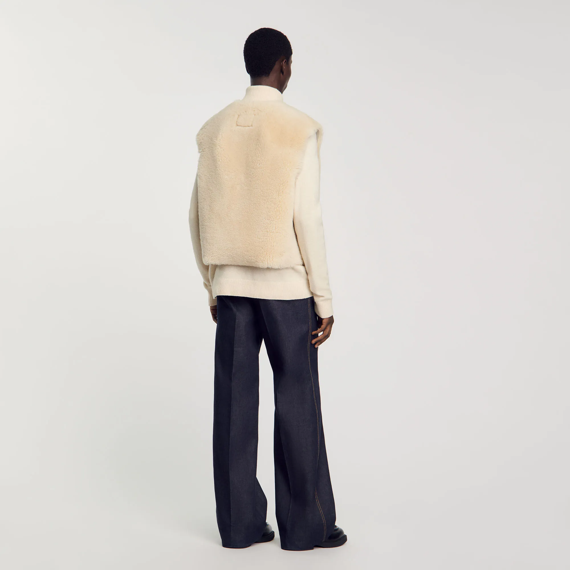 Cardigan smanicato montone scamosciato