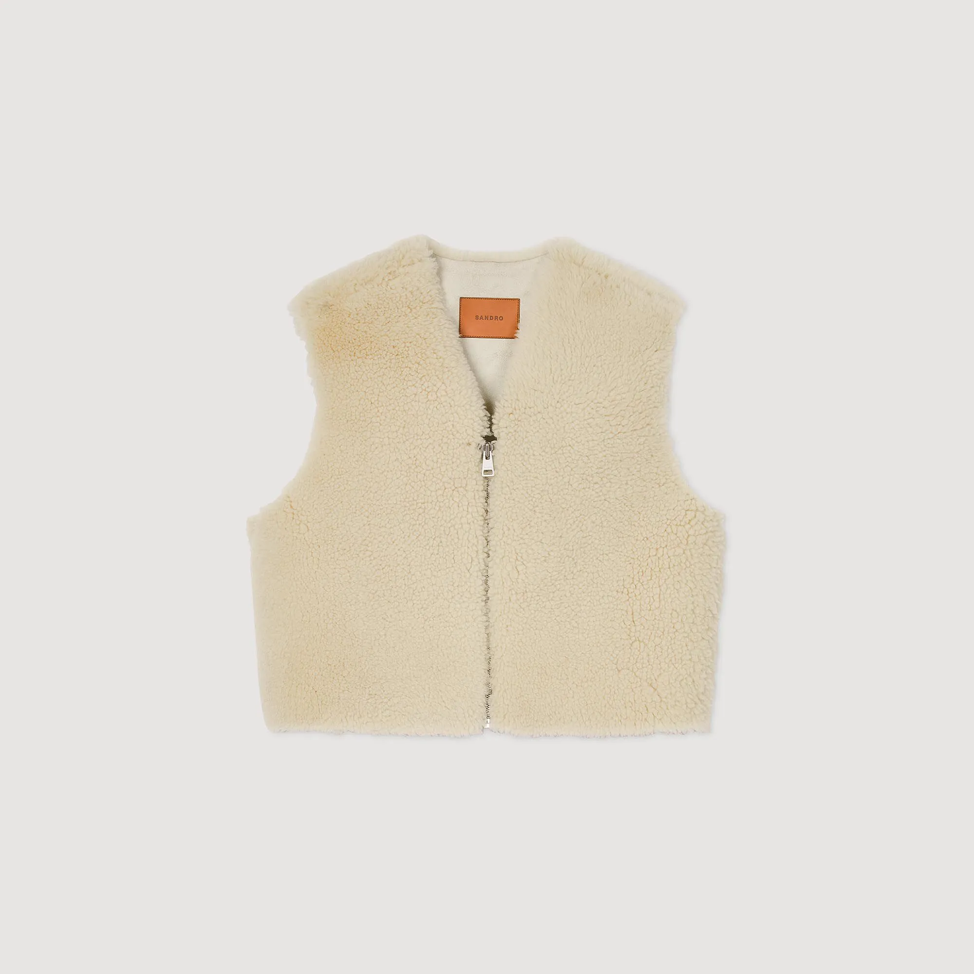 Cardigan smanicato montone scamosciato