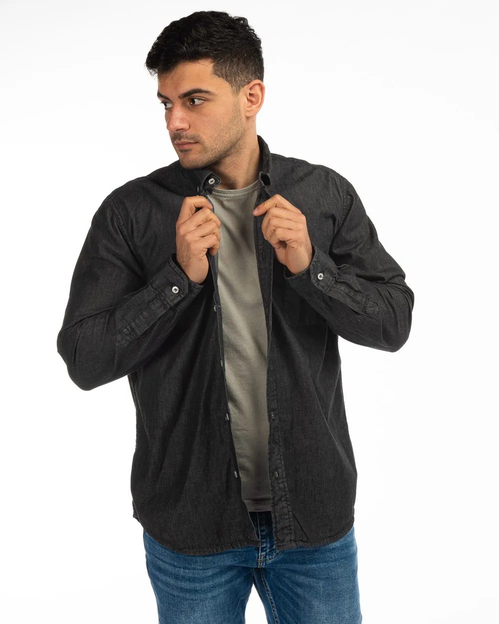 CARRERA - CAMICIA JEANS NERA MANICA LUNGA BOTTON DOWN CON UN TASCHINO                                            Previous produc