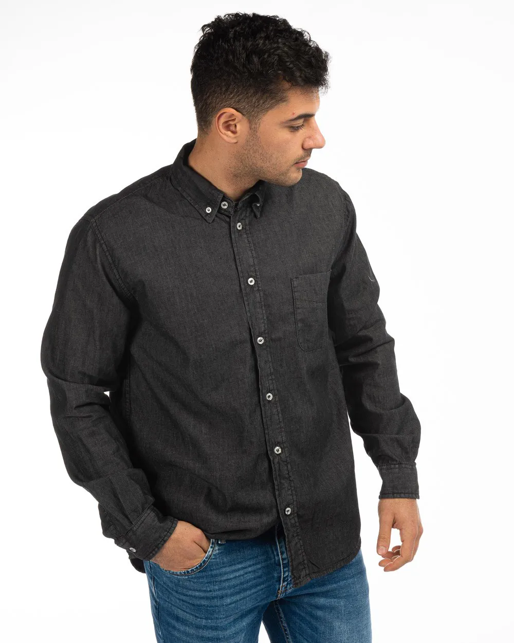 CARRERA - CAMICIA JEANS NERA MANICA LUNGA BOTTON DOWN CON UN TASCHINO                                            Previous produc