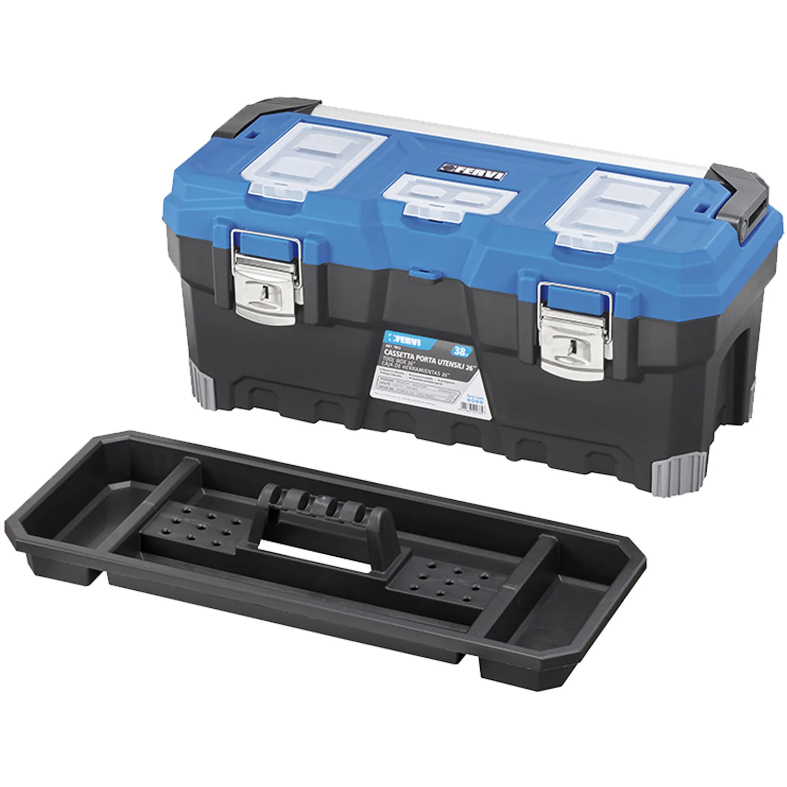 Cassetta Porta Utensili Rinforzata FERVI in Plastica Organizer Minuterie Cerniere Metallo Vassoio Rimovibile (Venduta VUOTA) ser