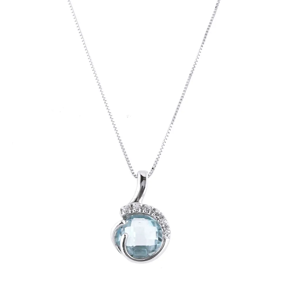 Collana Donna in Oro Bianco con Topazio Azzurro e Zirconi