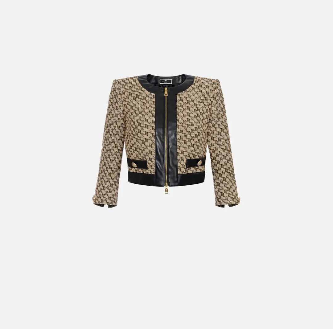 ELISABETTA FRANCHI Giacca cropped in rafia jaquard
