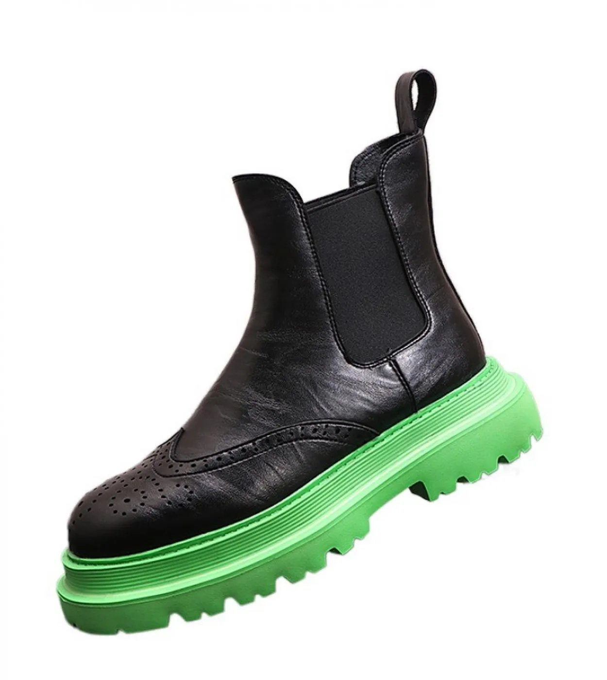 Fashion Man Chelsea Boot Chunky Men Brogue Shoes Green Spring Stivaletti da uomo