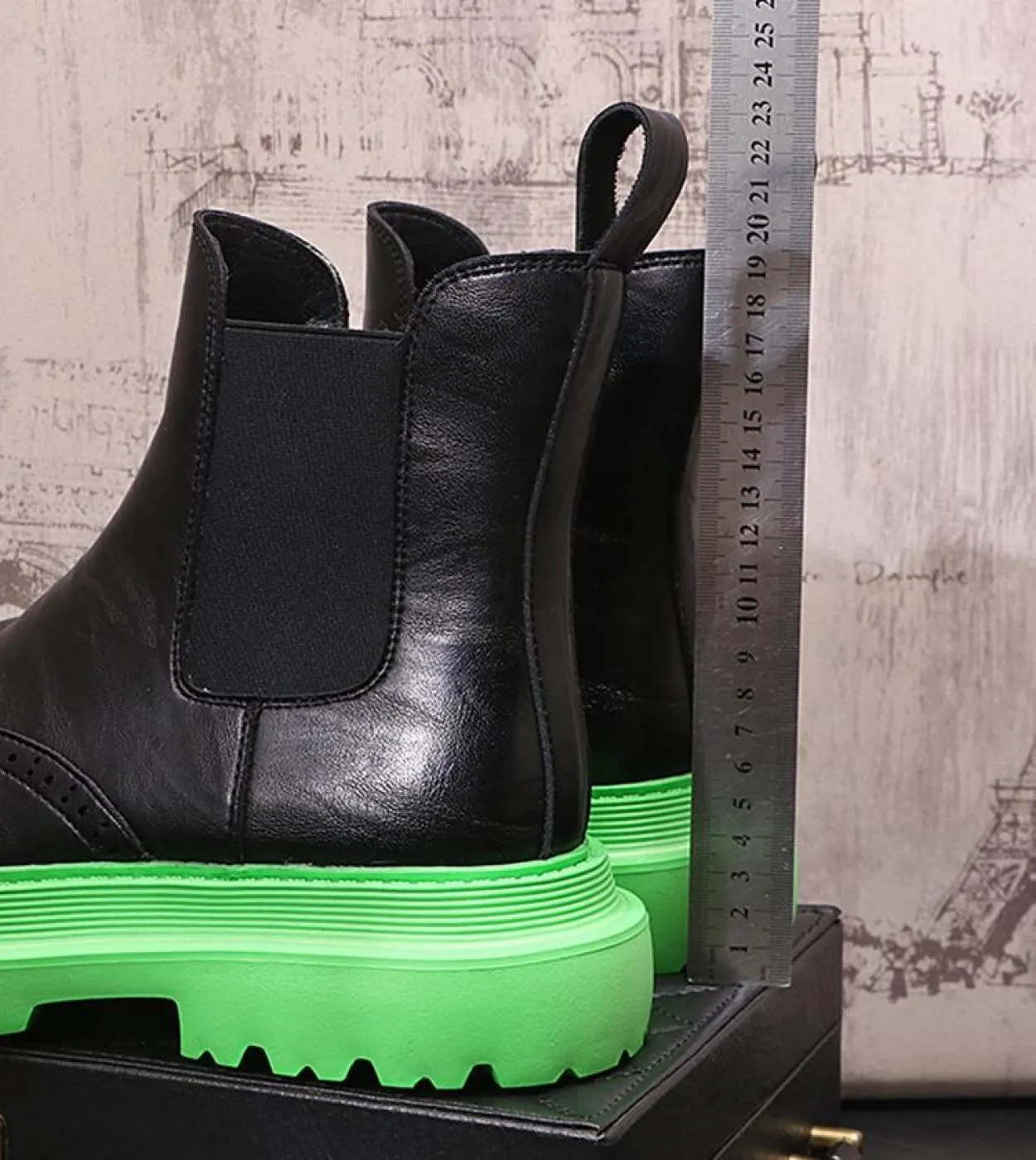 Fashion Man Chelsea Boot Chunky Men Brogue Shoes Green Spring Stivaletti da uomo