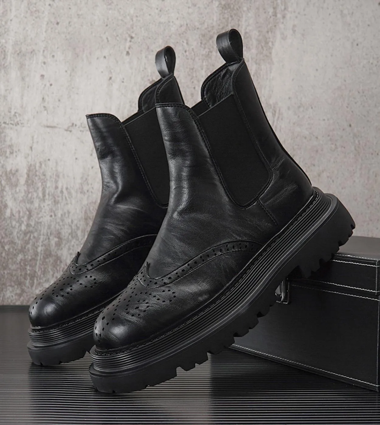 Fashion Man Chelsea Boot Chunky Men Brogue Shoes Green Spring Stivaletti da uomo