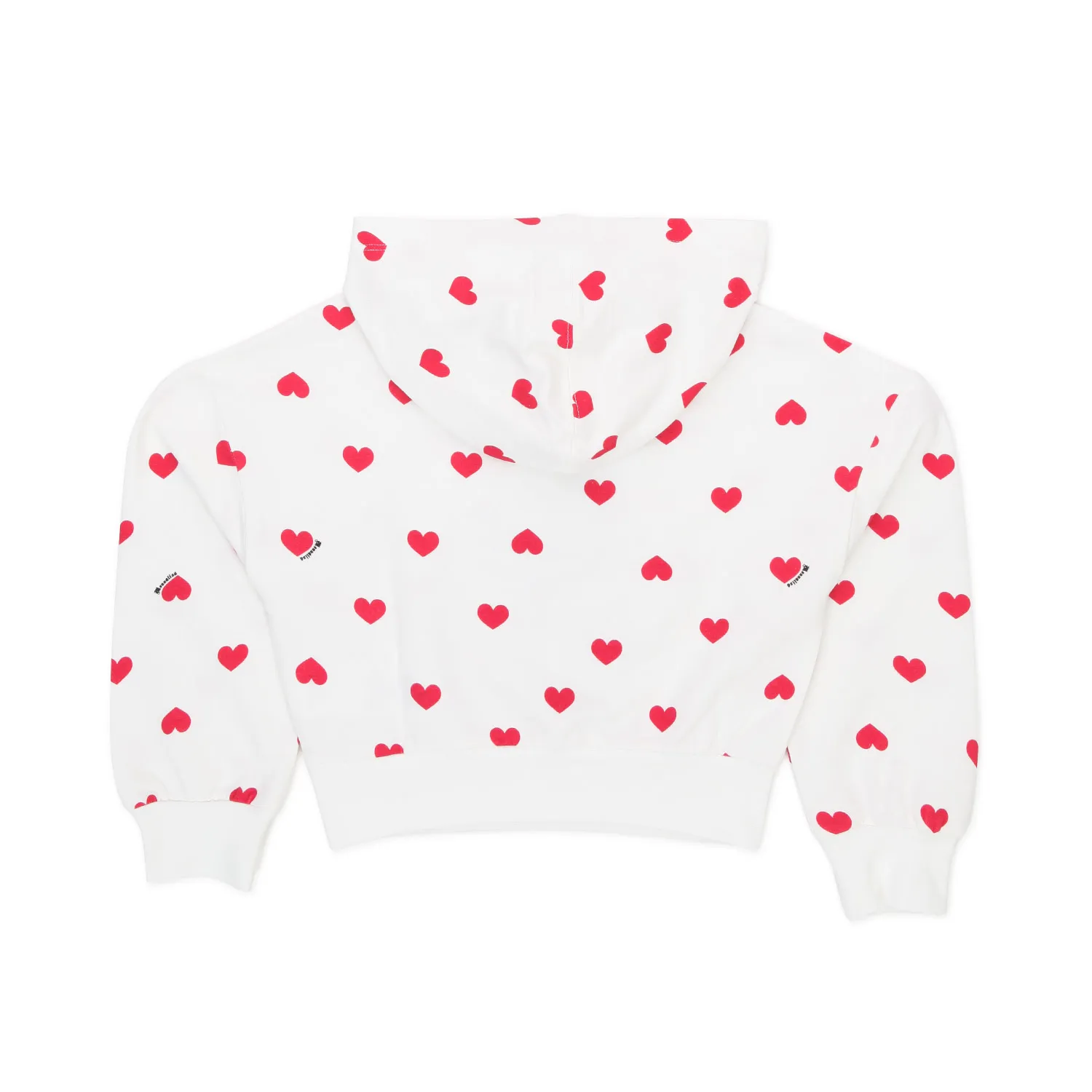 Felpa Hoodie Bianca Con Cuori Rossi Bambina