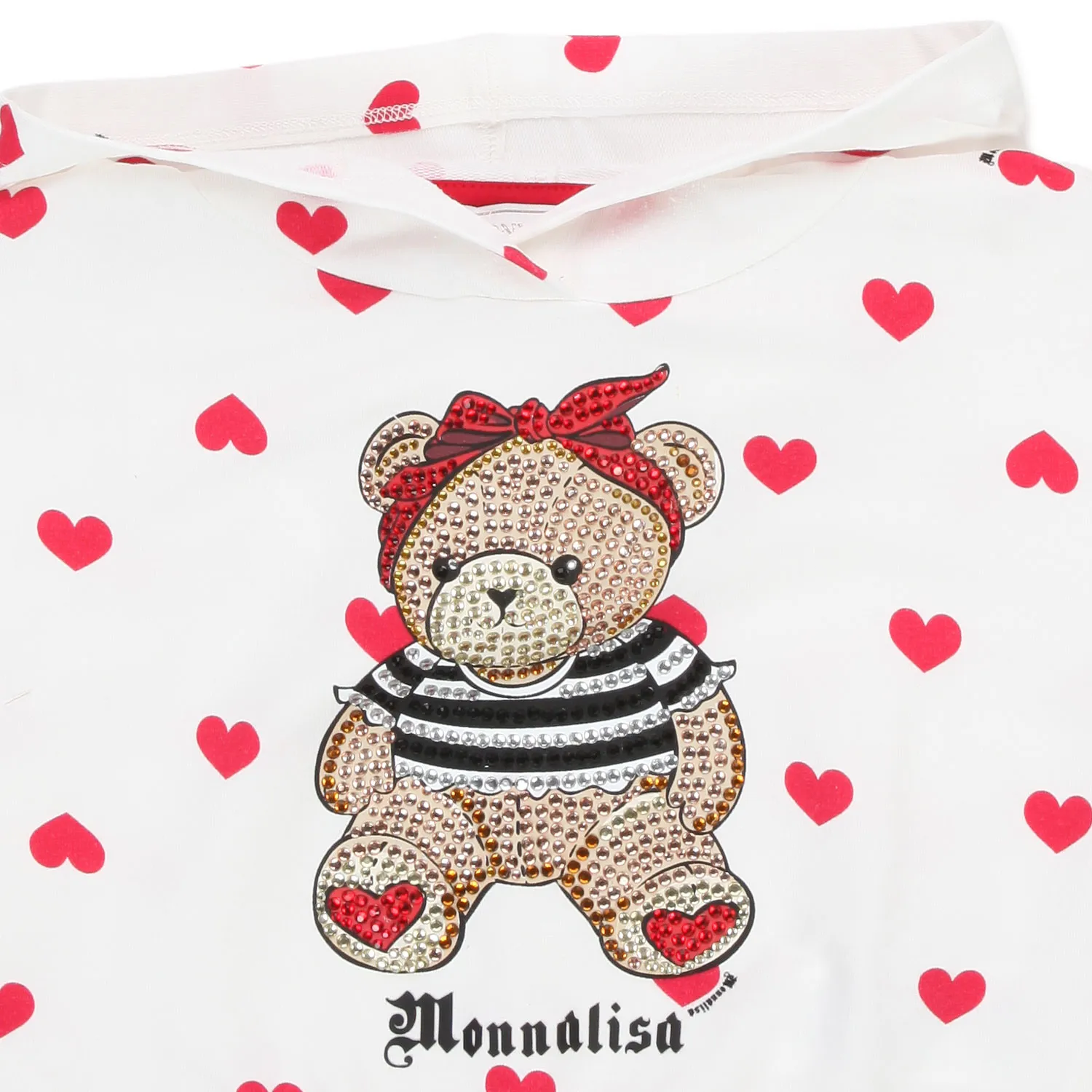 Felpa Hoodie Bianca Con Cuori Rossi Bambina
