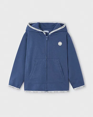 Felpa indaco in cotone con cappuccio e orli porta logo 3-7 anni