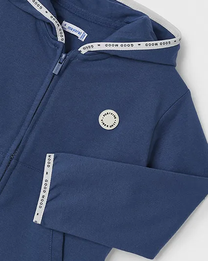 Felpa indaco in cotone con cappuccio e orli porta logo 3-7 anni