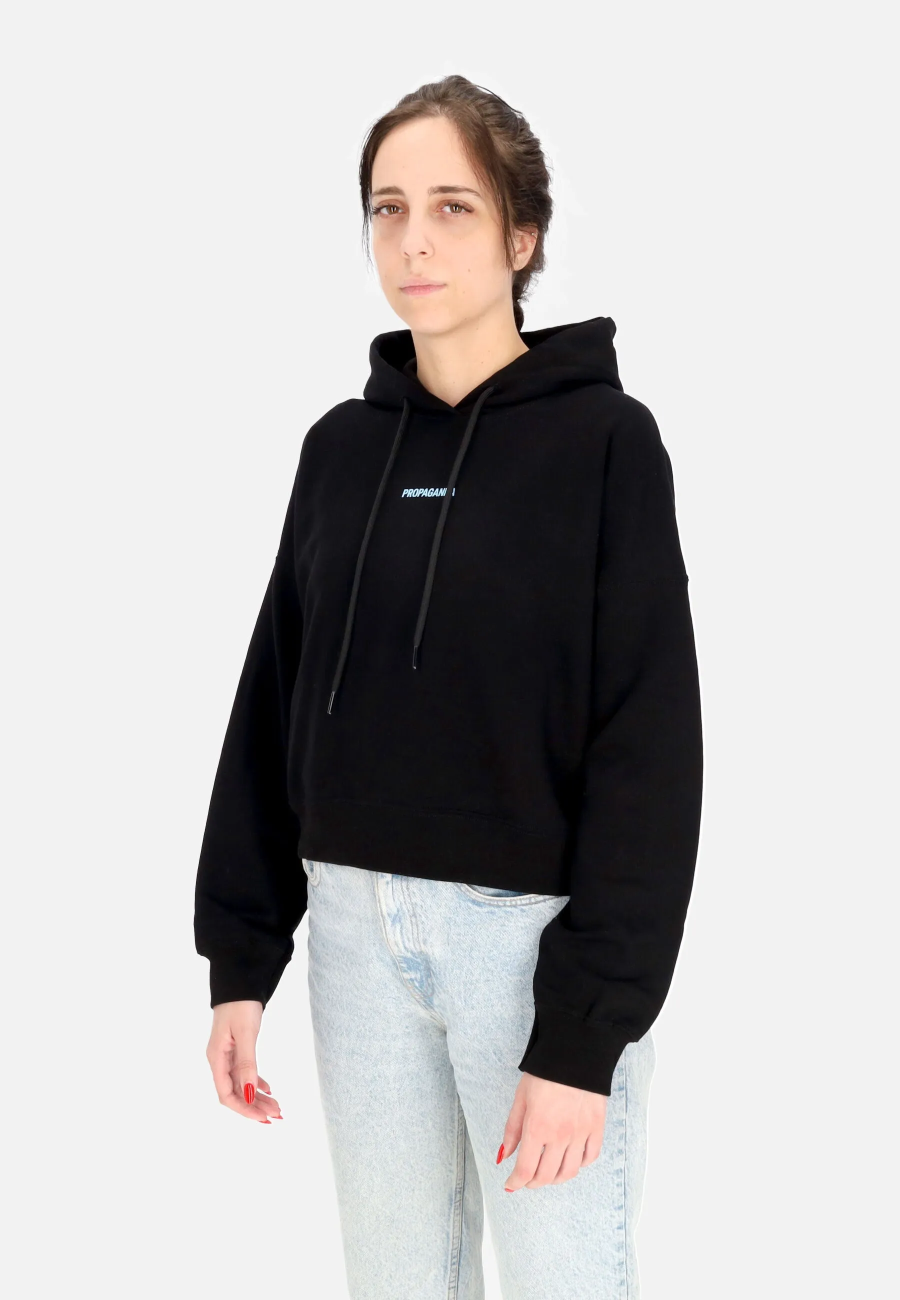 Felpa Leggera Cappuccio Corta Donna W Ribs Crop Top Hoodie Black