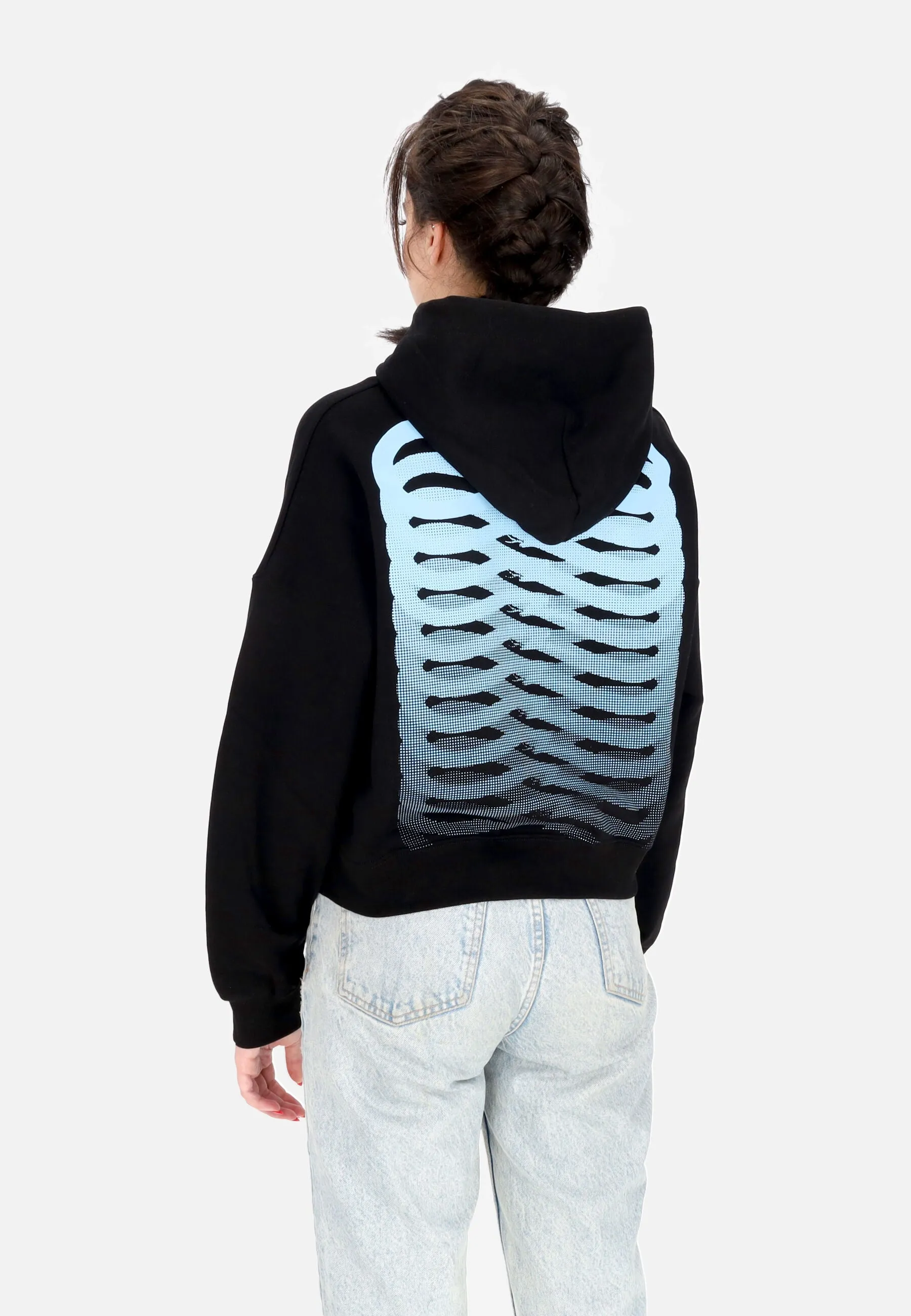 Felpa Leggera Cappuccio Corta Donna W Ribs Crop Top Hoodie Black
