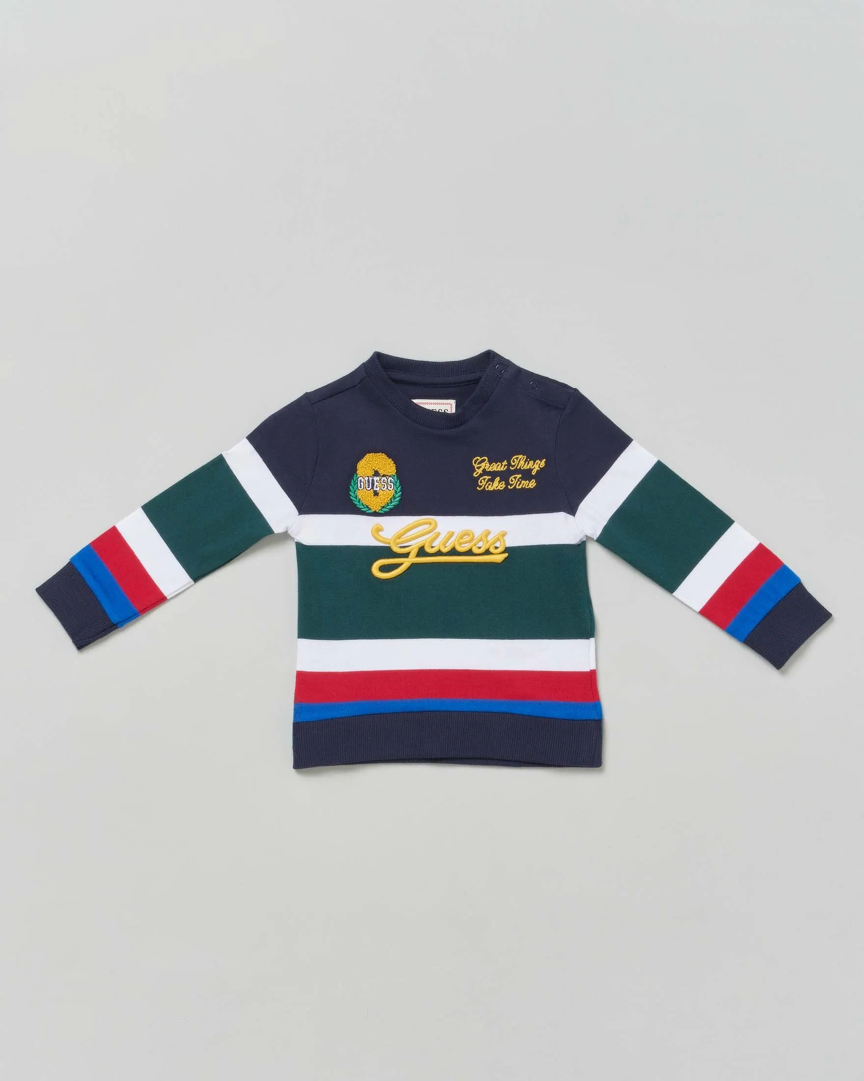 Felpa rugby girocollo in puro cotone a fantasia rigata multicolor 9-24 mesi