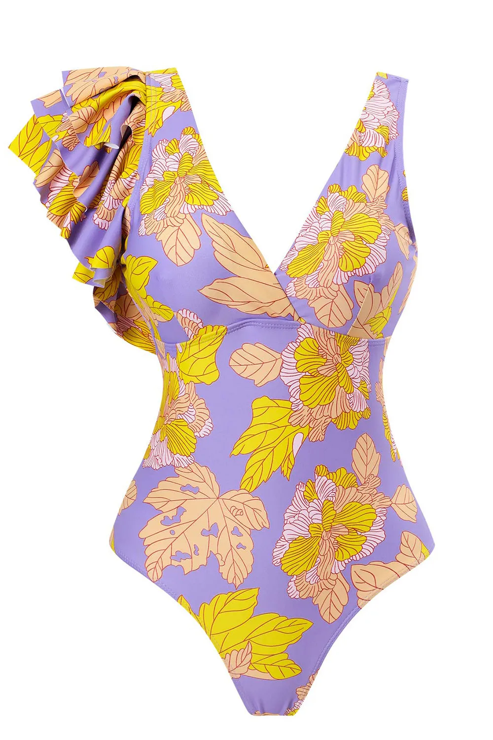 Fiore Stampato Vita Alta Costume da Bagno Viola