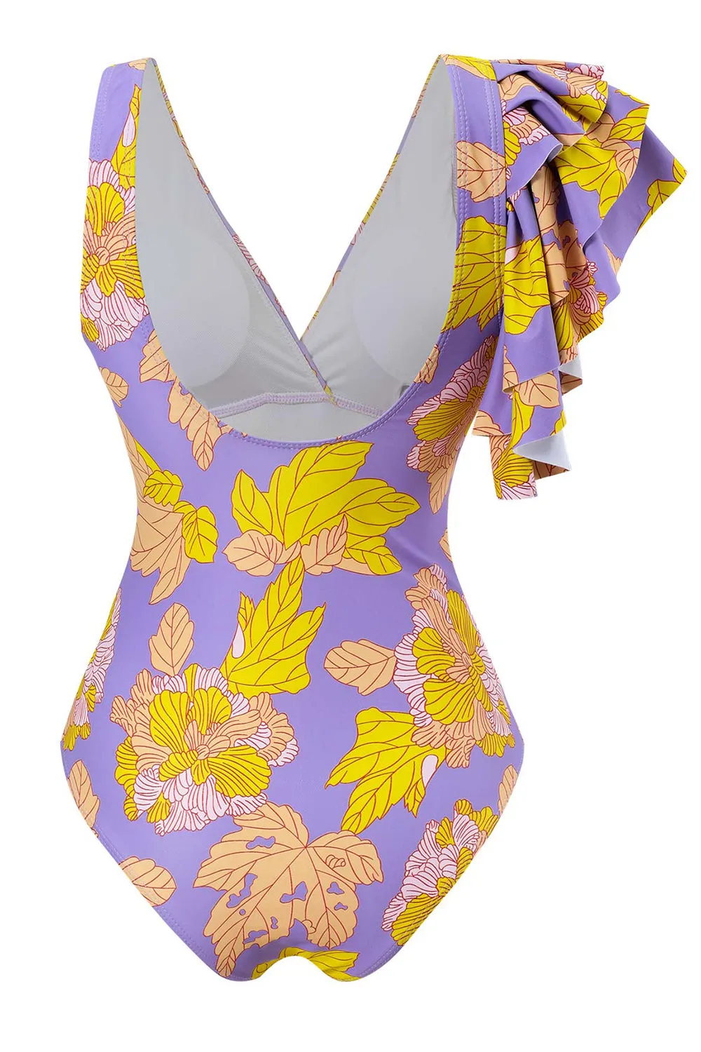 Fiore Stampato Vita Alta Costume da Bagno Viola