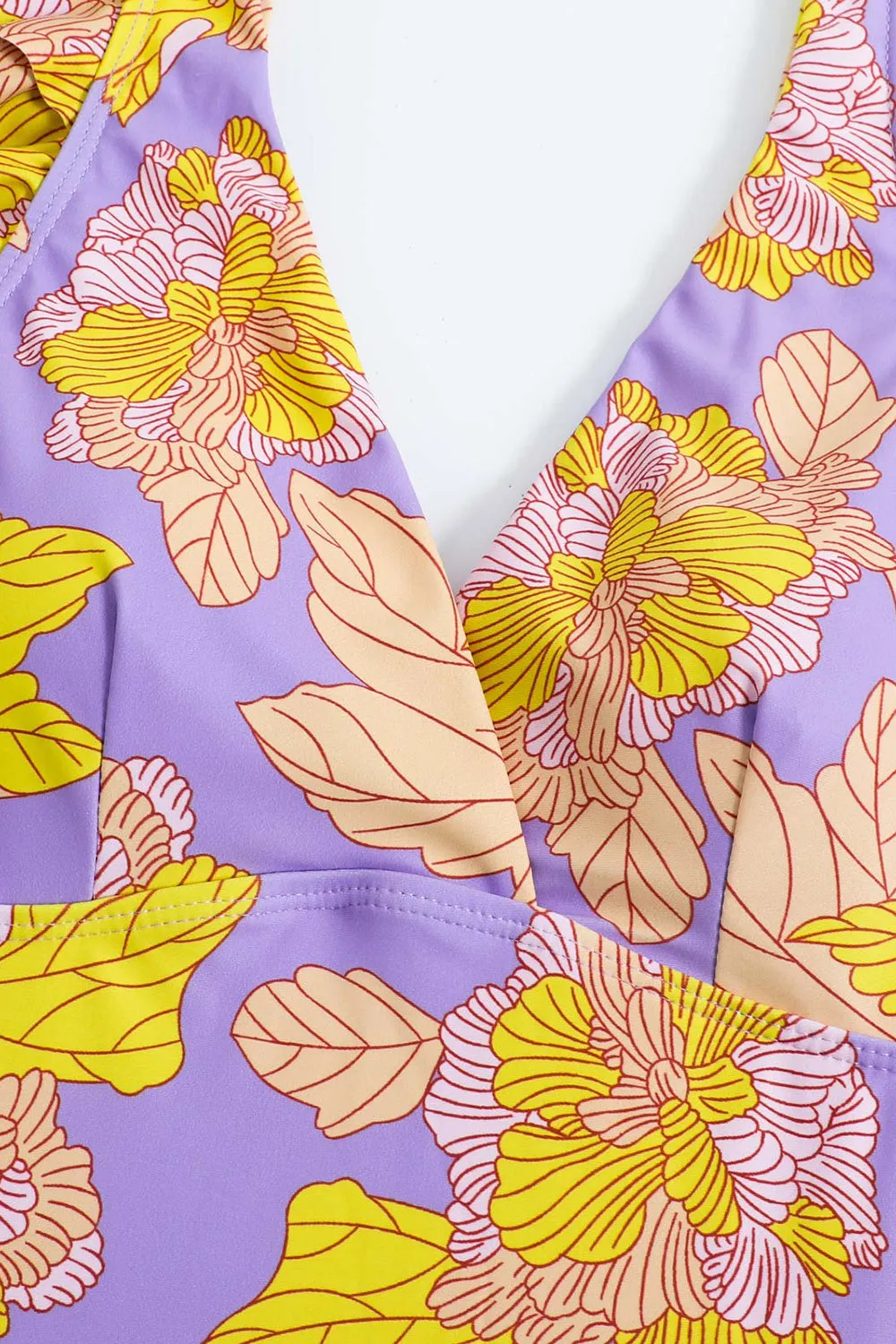 Fiore Stampato Vita Alta Costume da Bagno Viola