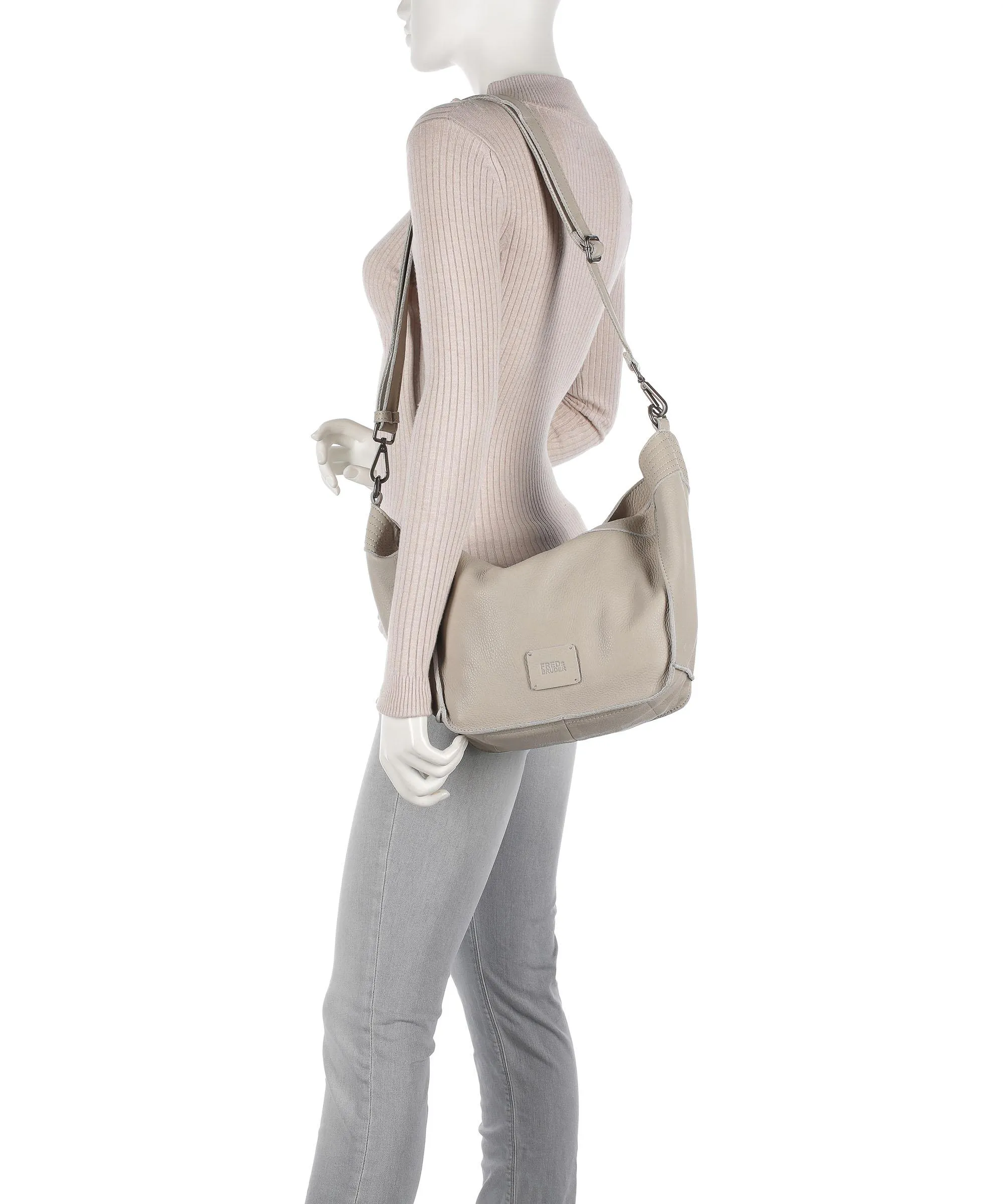  FredsBruder Stines Borsa a spalla pelle granulata grigio chiaro  