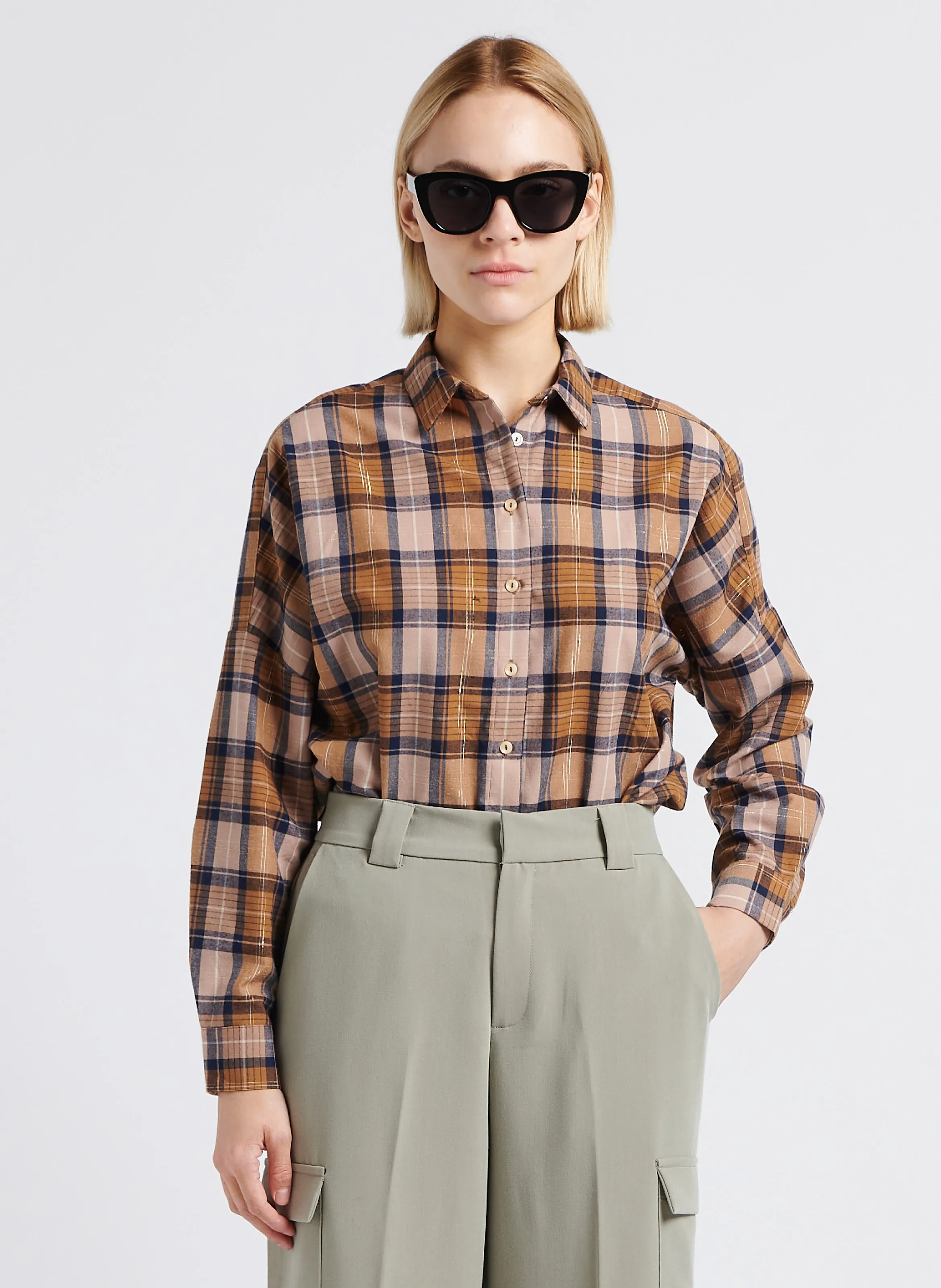  GRACE ET MILA   LISON - Camicia collo classico stampata a quadri | Giallo