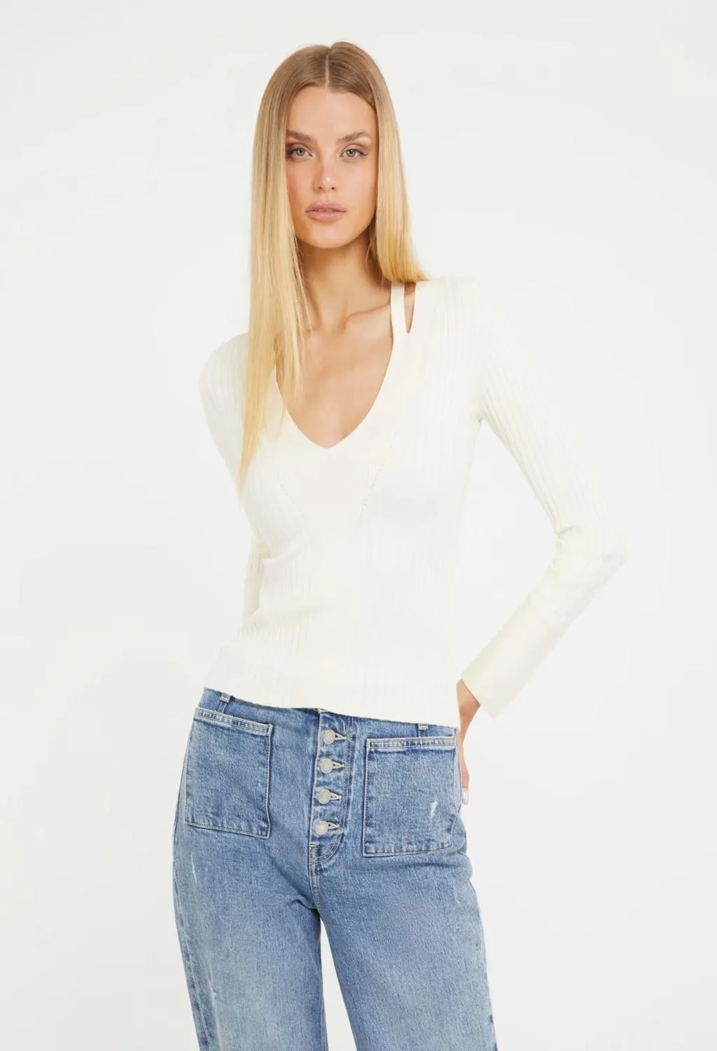 GUESS  maglione a costine panna