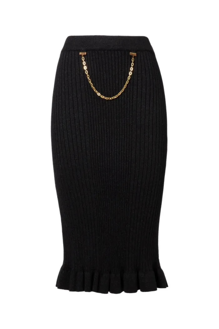 Influencer gonna in maglia a costine con balza h98106