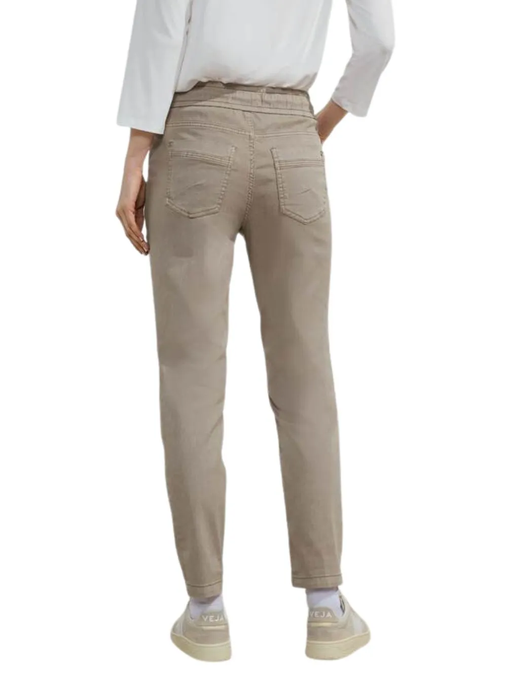 Jeans donna con laccio in vita beige