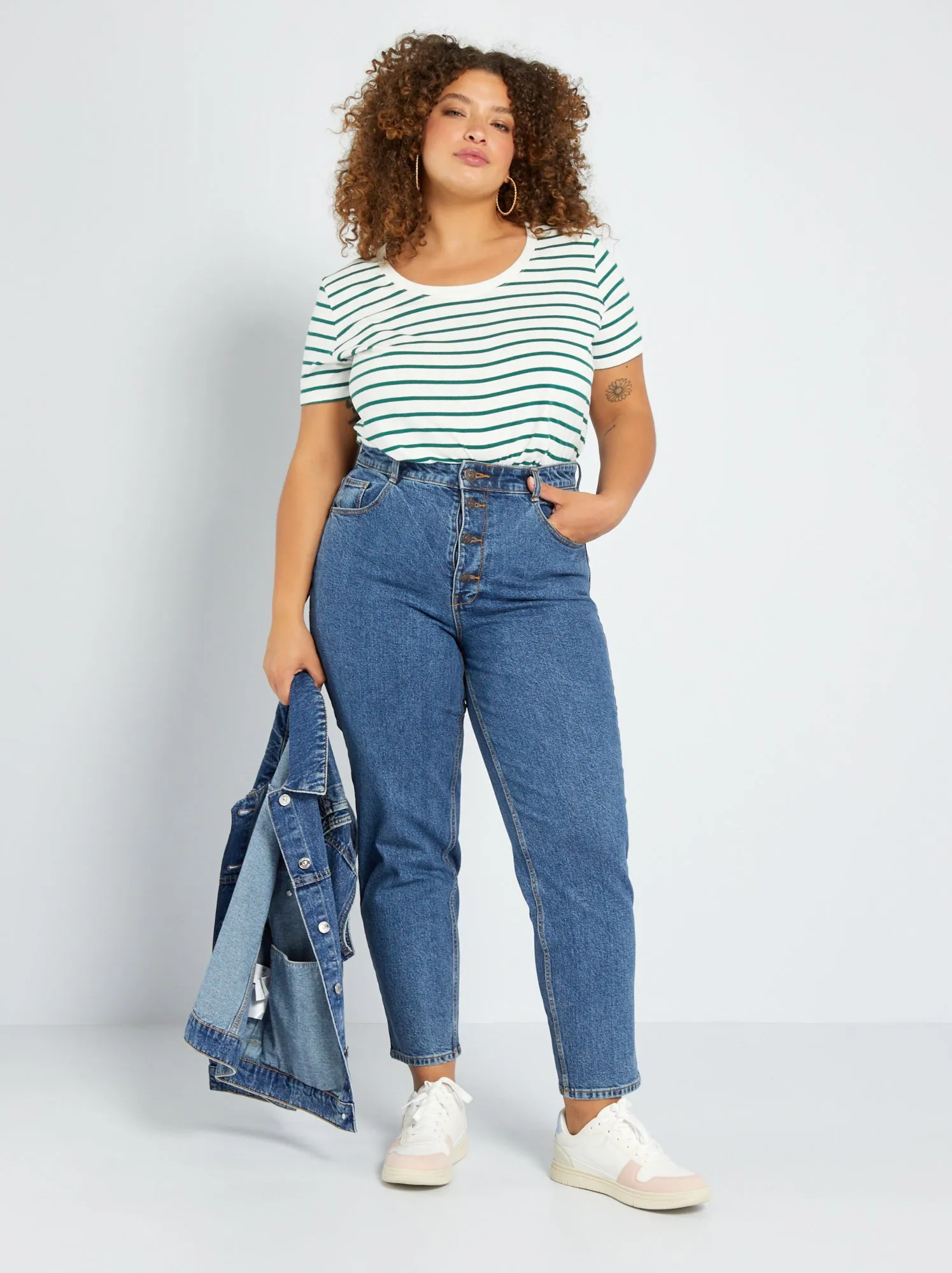 Jeans mom fit a vita alta 34L - 5 tasche - BLU